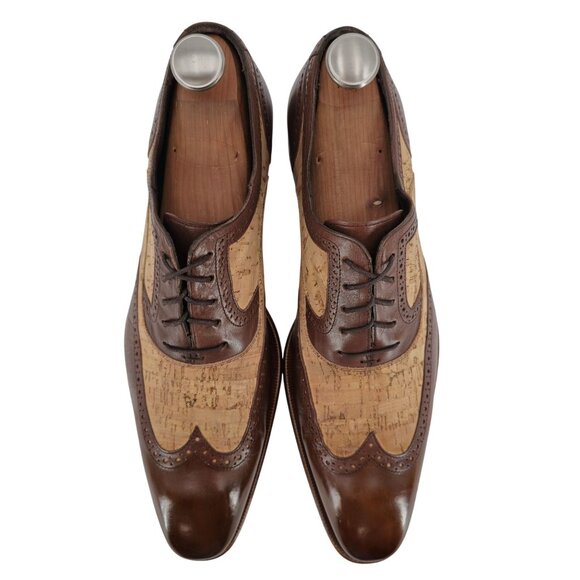Mezlan Cork Wingtips Unique Men's Size 12M Brown Tan Leather Dress Shoes Oxfords - Picture 9 of 13